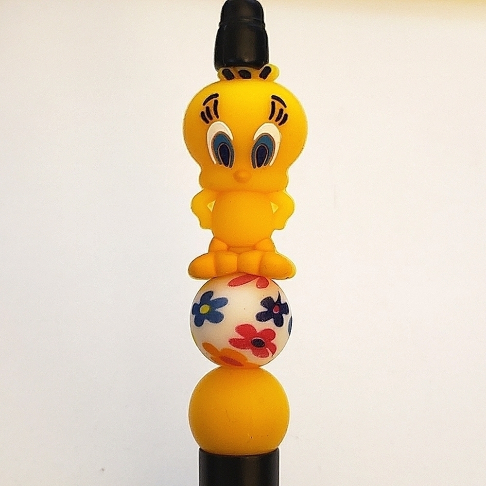 Handmade Tweety Bird Beaded Silicone Focal Bead Pen